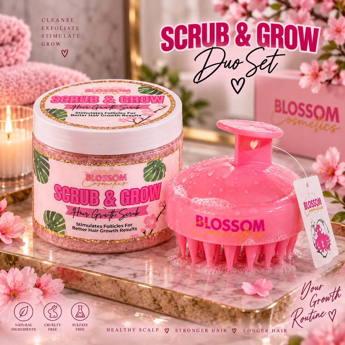 Scrub&Grow + Pink Scalp Scrubber